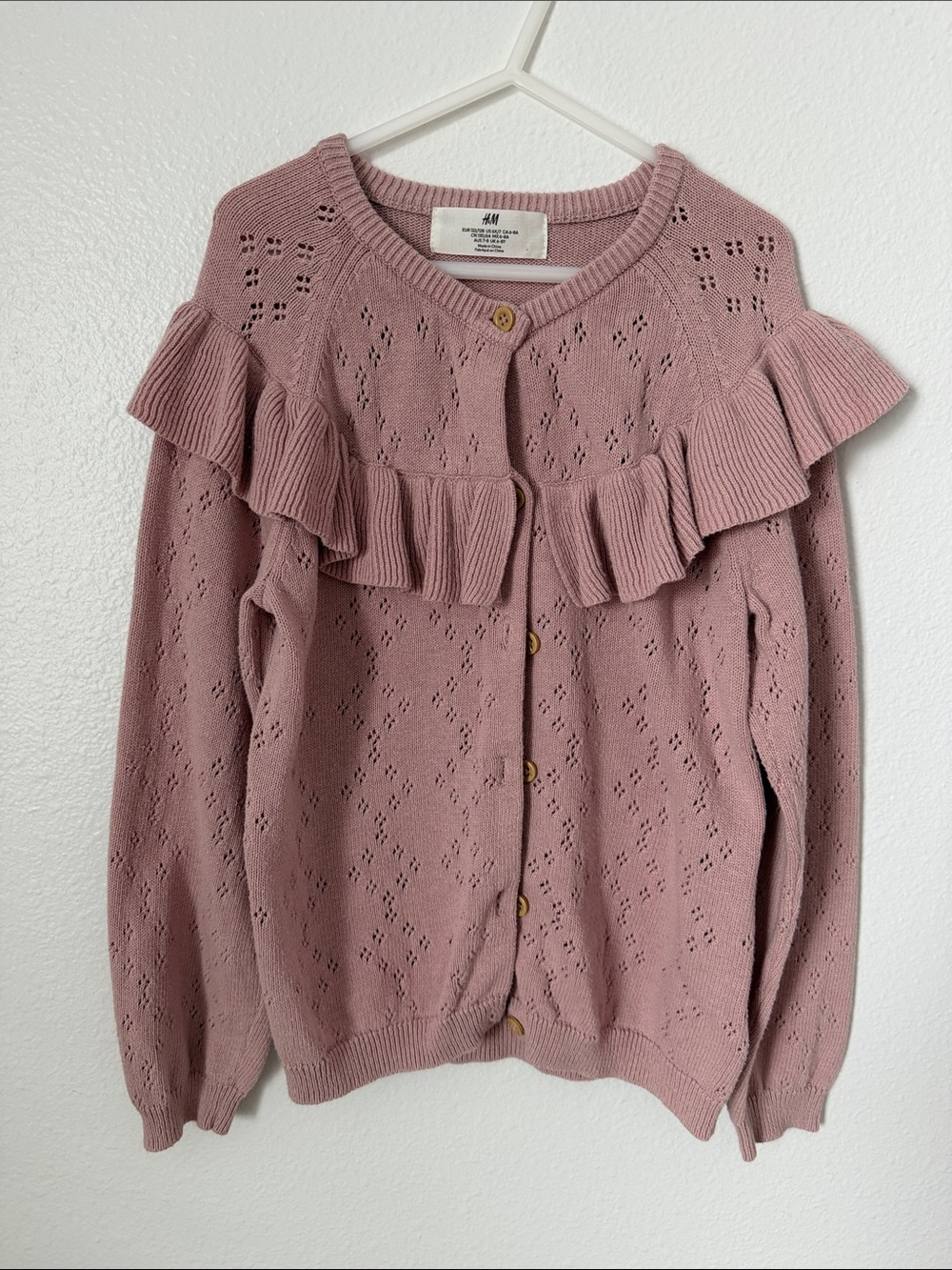H&M Dusty Mauve Ruffle-Trim Knit Cardigan